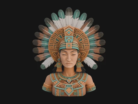 Feathered Headdress Woman Bust Statue Design 5 - 3D Print Model 3D Print Model