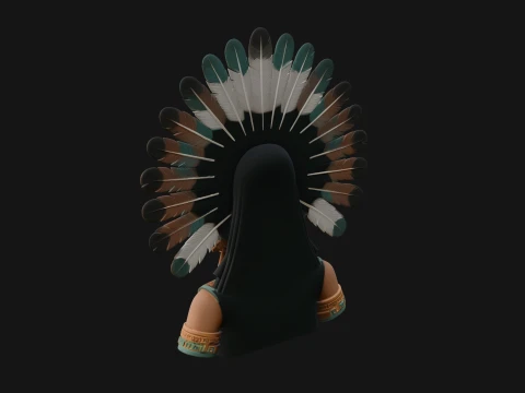 Feathered Headdress Woman Bust Statue Design 5 - 3D Print Model 3D Print Model