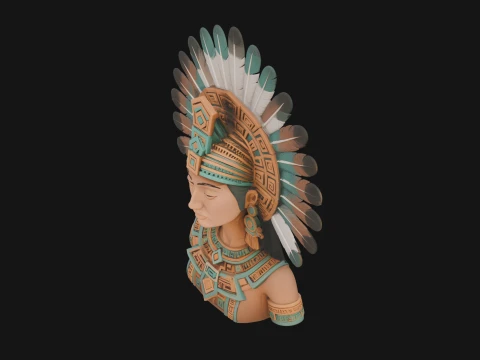 Feathered Headdress Woman Bust Statue Design 5 - 3D Print Model 3D Print Model