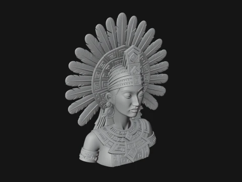 Feathered Headdress Woman Bust Statue Design 5 - 3D Print Model 3D Print Model
