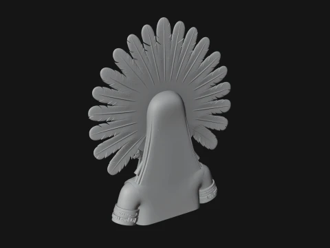 Feathered Headdress Woman Bust Statue Design 5 - 3D Print Model 3D Print Model