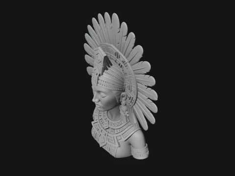 Feathered Headdress Woman Bust Statue Design 5 - 3D Print Model 3D Print Model