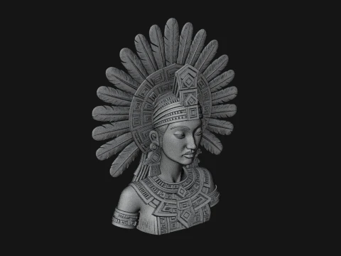 Feathered Headdress Woman Bust Statue Design 5 - 3D Print Model 3D Print Model