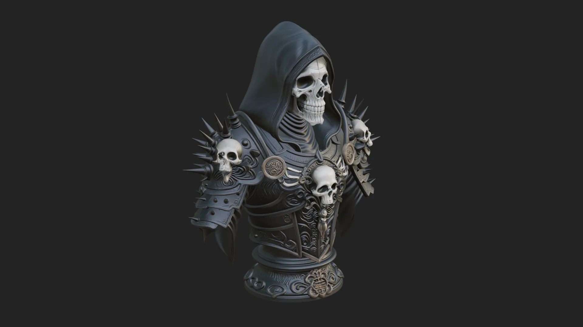 Hooded Skeleton Reaper Bust Statue Design 12 - 3D Print Model 3D Print Model .c4d .max .obj .3ds .fbx .stl .blend