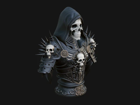 Hooded Skeleton Reaper Bust Statue Design 12 - 3D Print Model 3D Print Model