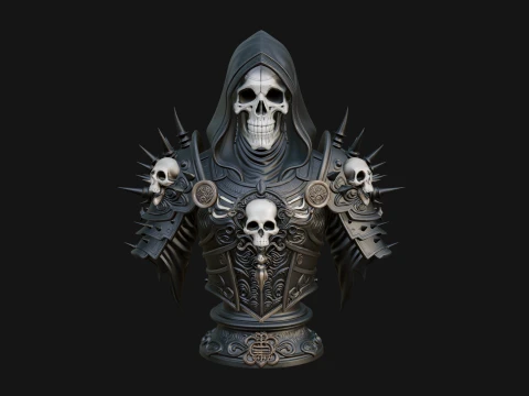 Hooded Skeleton Reaper Bust Statue Design 12 - 3D Print Model 3D Print Model