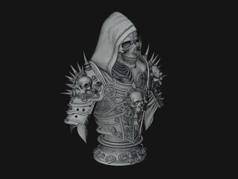 Hooded Skeleton Reaper Bust Statue Design 12 - 3D Print Model 3D Print Model