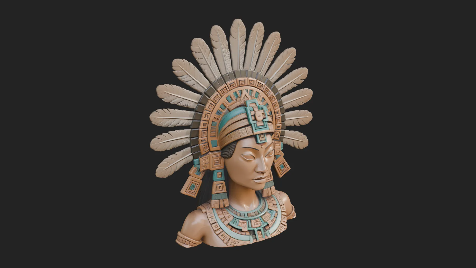 Feathered Headdress Woman Bust Statue Design 6 - 3D Print Model 3D Print Model .c4d .max .obj .3ds .fbx .stl .blend 