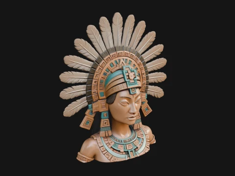 Feathered Headdress Woman Bust Statue Design 6 - 3D Print Model 3Dプリントモデル