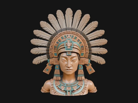 Feathered Headdress Woman Bust Statue Design 6 - 3D Print Model 3D Print Model