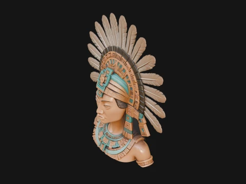 Feathered Headdress Woman Bust Statue Design 6 - 3D Print Model 3D Print Model