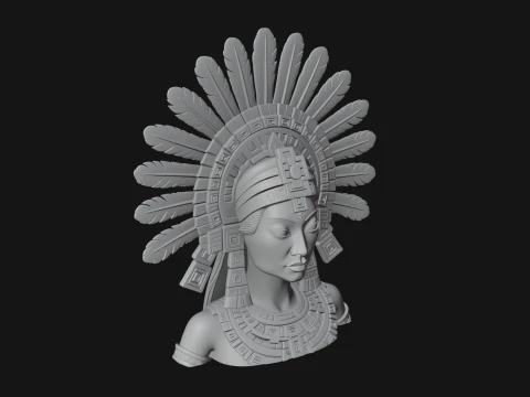 Feathered Headdress Woman Bust Statue Design 6 - 3D Print Model 3D Print Model