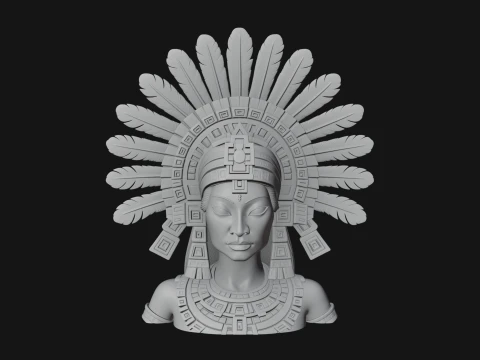 Feathered Headdress Woman Bust Statue Design 6 - 3D Print Model 3D Print Model