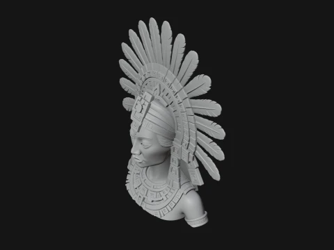 Feathered Headdress Woman Bust Statue Design 6 - 3D Print Model 3D Print Model