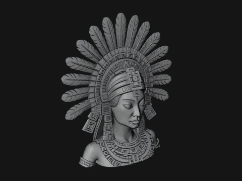 Feathered Headdress Woman Bust Statue Design 6 - 3D Print Model 3D Print Model
