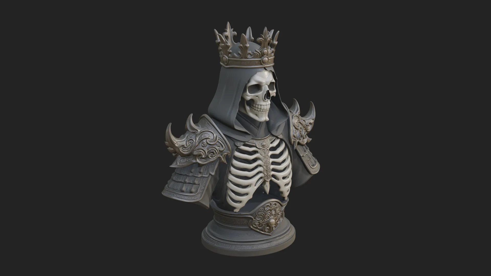 Crowned Skeleton King Bust Statue Design 11 - 3D Print Model 3D Print Model .c4d .max .obj .3ds .fbx .stl .blend 