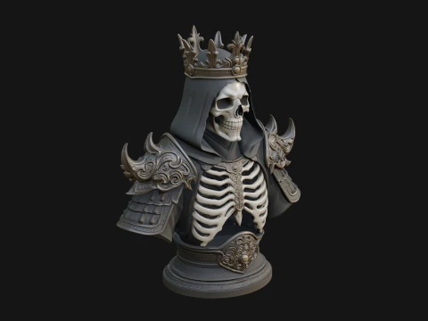 Crowned Skeleton King Bust Statue Design 11 - 3D Print Model Modèles 3D en vedette