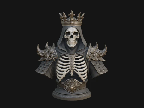 Crowned Skeleton King Bust Statue Design 11 - 3D Print Model 3D Print Model