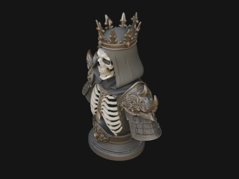 Crowned Skeleton King Bust Statue Design 11 - 3D Print Model 3D Print Model