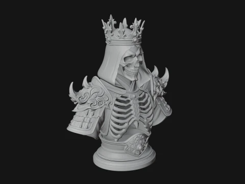 Crowned Skeleton King Bust Statue Design 11 - 3D Print Model 3D Print Model