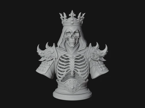 Crowned Skeleton King Bust Statue Design 11 - 3D Print Model 3D Print Model
