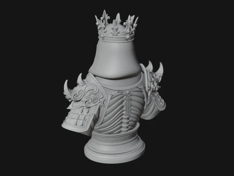 Crowned Skeleton King Bust Statue Design 11 - 3D Print Model 3D Print Model