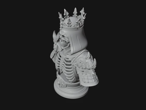 Crowned Skeleton King Bust Statue Design 11 - 3D Print Model 3D Print Model