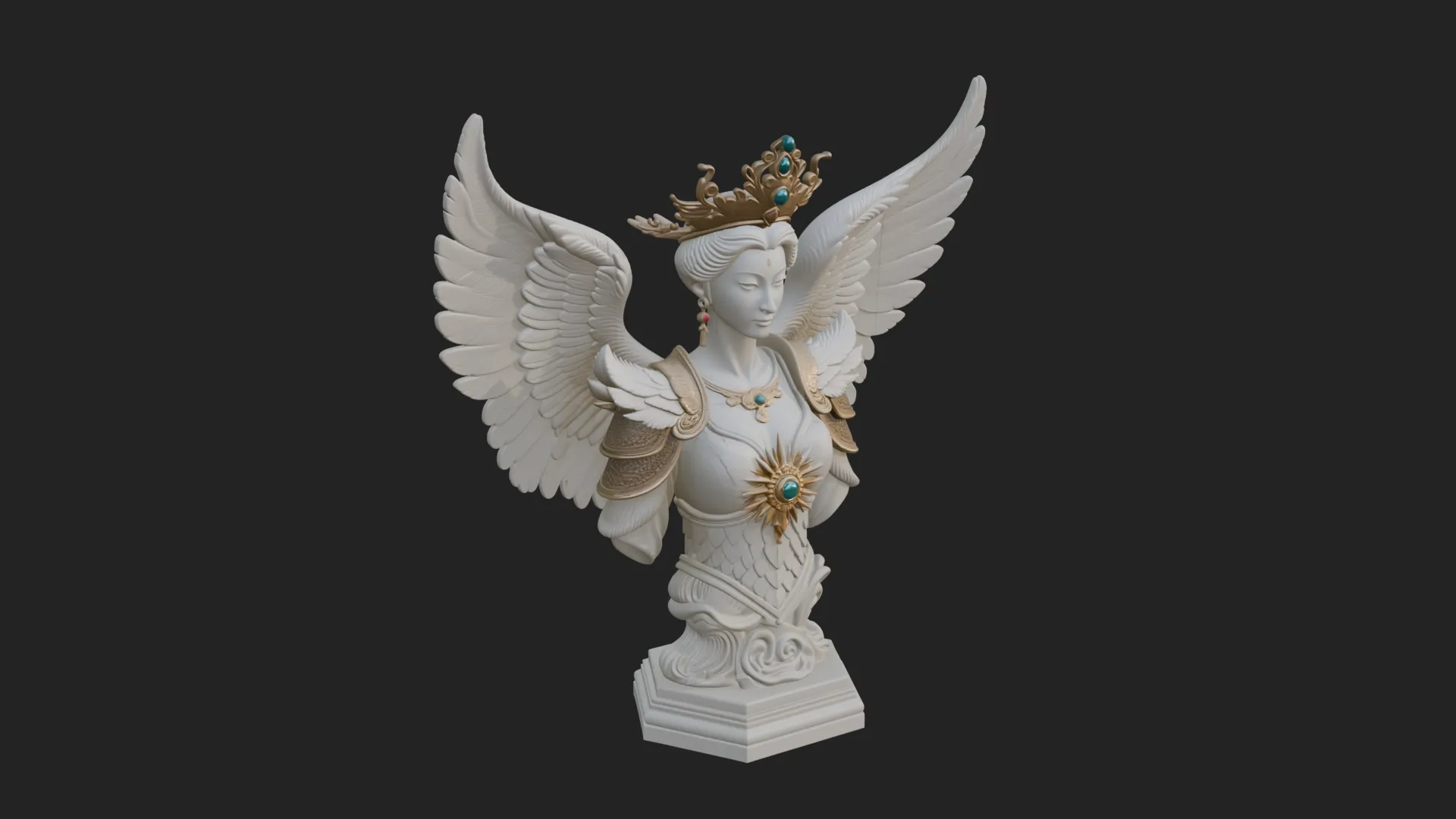 Crowned Winged Angel Bust Statue Design 9 - 3D Print Model 3D Print Model .c4d .max .obj .3ds .fbx .stl .blend