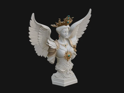 Crowned Winged Angel Bust Statue Design 9 - 3D Print Model 3D Print Model
