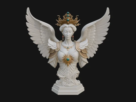 Crowned Winged Angel Bust Statue Design 9 - 3D Print Model 3D Print Model