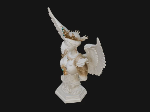 Crowned Winged Angel Bust Statue Design 9 - 3D Print Model 3D Print Model