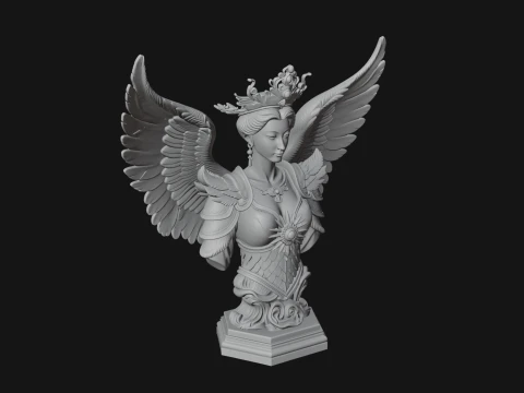 Crowned Winged Angel Bust Statue Design 9 - 3D Print Model 3D Print Model