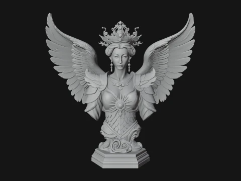 Crowned Winged Angel Bust Statue Design 9 - 3D Print Model 3D Print Model