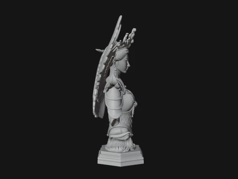 Crowned Winged Angel Bust Statue Design 9 - 3D Print Model 3D Print Model