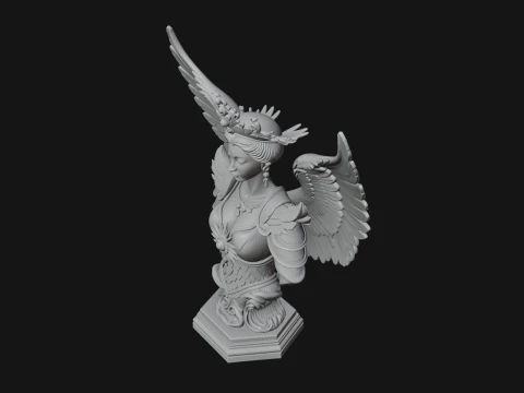 Crowned Winged Angel Bust Statue Design 9 - 3D Print Model 3D Print Model