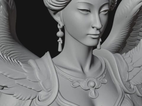 Crowned Winged Angel Bust Statue Design 9 - 3D Print Model 3D Print Model
