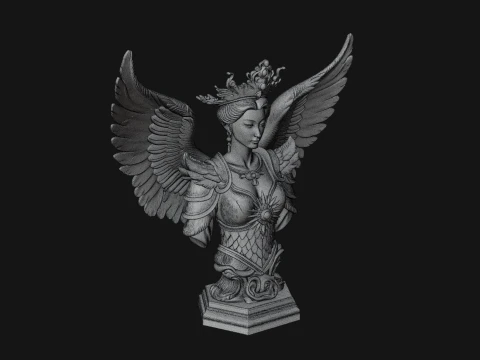 Crowned Winged Angel Bust Statue Design 9 - 3D Print Model 3D Print Model
