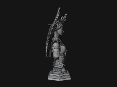 Crowned Winged Angel Bust Statue Design 9 - 3D Print Model 3D Print Model