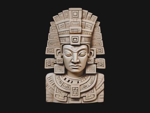 Aztec Warrior Bust Statue Design 5 - 3D Print Model 3D Print Model