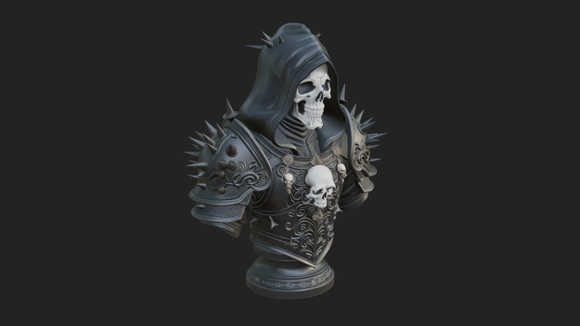 Hooded Skeleton Reaper Bust Statue Design 13 - 3D Print Model 3D Print Model .c4d .max .obj .3ds .fbx .stl .blend 