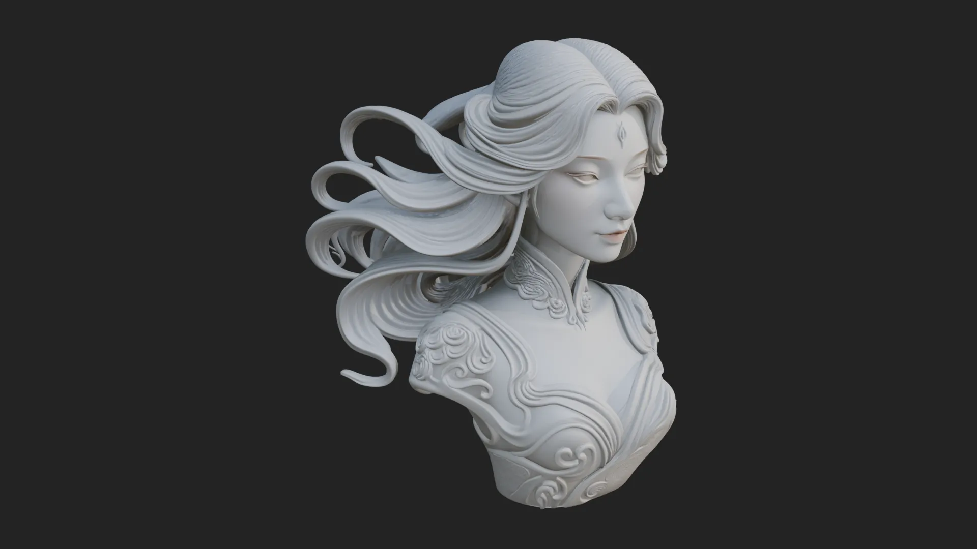 Flowing Hair Woman Bust Statue Design 7 - 3D Print Model 3D Print Model .c4d .max .obj .3ds .fbx .stl .blend 