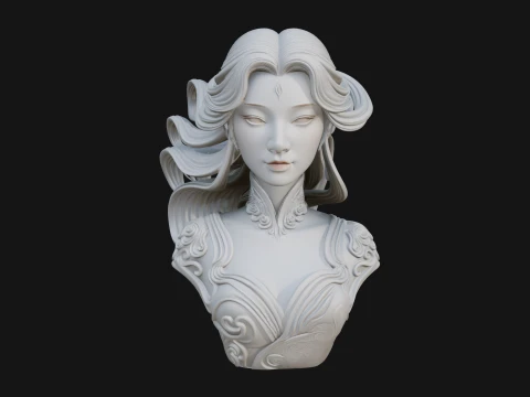 Flowing Hair Woman Bust Statue Design 7 - 3D Print Model 3D Print Model