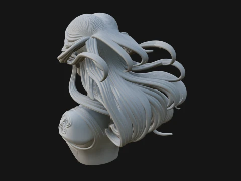 Flowing Hair Woman Bust Statue Design 7 - 3D Print Model 3D Print Model