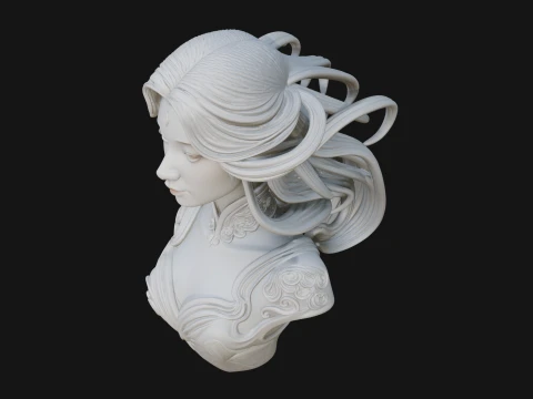 Flowing Hair Woman Bust Statue Design 7 - 3D Print Model 3D Print Model