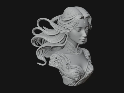Flowing Hair Woman Bust Statue Design 7 - 3D Print Model 3D Print Model