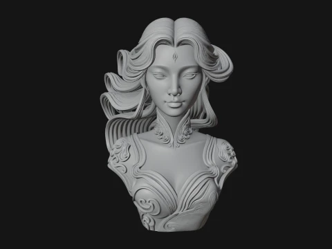 Flowing Hair Woman Bust Statue Design 7 - 3D Print Model 3D Print Model