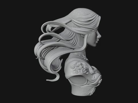 Flowing Hair Woman Bust Statue Design 7 - 3D Print Model 3D Print Model