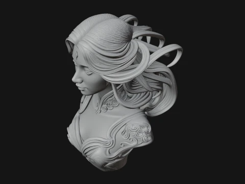 Flowing Hair Woman Bust Statue Design 7 - 3D Print Model 3D Print Model