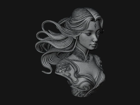 Flowing Hair Woman Bust Statue Design 7 - 3D Print Model 3D Print Model