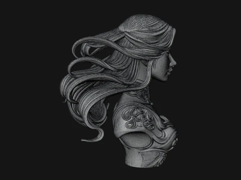 Flowing Hair Woman Bust Statue Design 7 - 3D Print Model 3D Print Model